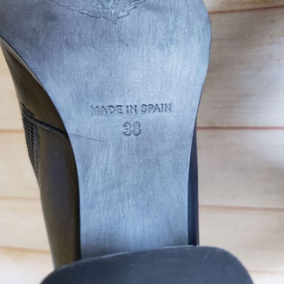 Free People Livia Leather Laceback Side Zip Pointy Toe Blue Block Heel Size 38 - Picture 16 of 16